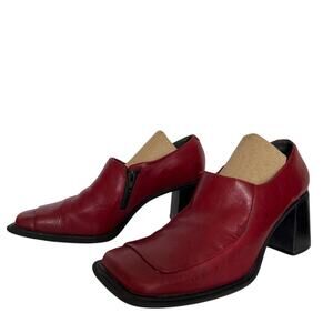 Diba USA Red Leather Block Heel Shoes 90s Y2K Size 6.5